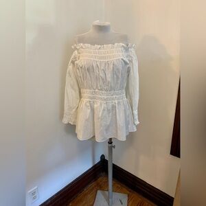 VTG Ninety Cotton Peasant Whit Off Shoulder smocked Pirate Victorian Top y2k 90s